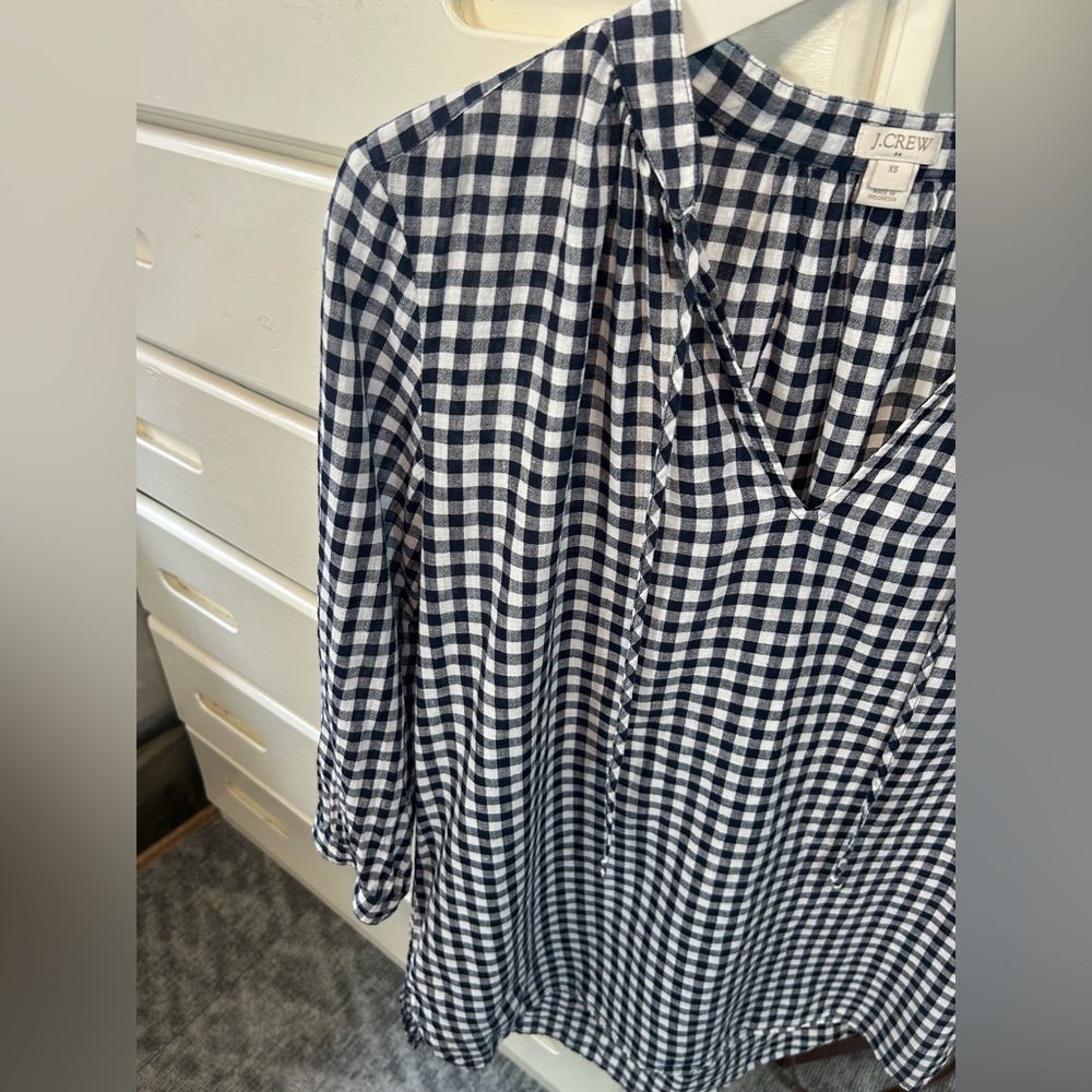 J. Crew Linen & Cotton Blend Gingham Checkered Tunic Gingham Tunic Top Cover Up✨ - Picture 6 of 9